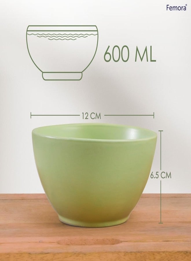 Femora Matte Finish Ceramic Bowl Set of 2 (600ml) | Small Serving Soup Bowls, Cereal Bowl, Pasta Bowls | Dishwasher & Microwave Safe - Green - Image 2